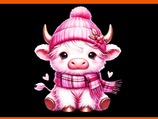 Cute baby highland cow with plaid scarf valentine scottish png t shirt vector file