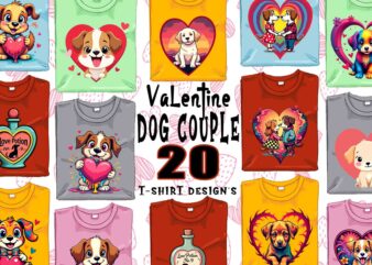 20 Retro Valentines Day Lovely Dog Couple in Love t-shirt design bundle