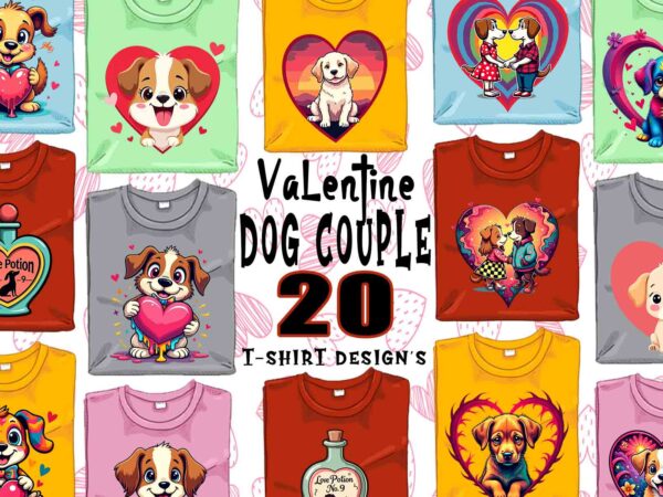 20 retro valentines day lovely dog couple in love t-shirt design bundle