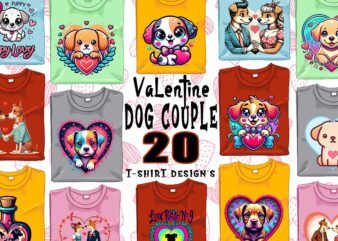 20 Popular Valentines Day Dog Couple in Love t-shirt design bundle