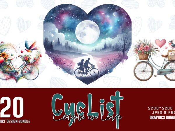 Popular valentines day cyclist couple in love t-shirt design bundle of 20 designs – download instantly t-shirt design bundle