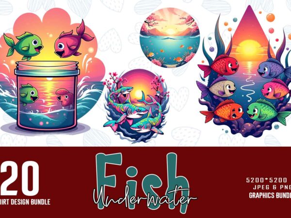 20 trendy underwater sea life and cute fish t-shirt design bundle