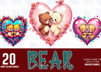 Popular Valentines Day Baby Bear in Love t-shirt design bundle of 20 designs – download instantly T-Shirt Design Bundle