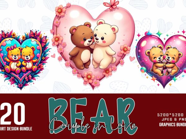 Popular valentines day baby bear in love t-shirt design bundle of 20 designs – download instantly t-shirt design bundle