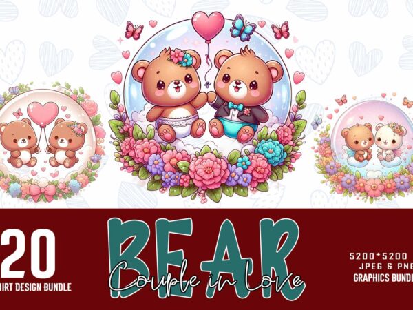 Funny valentines day cute bear in love t-shirt design bundle of 20 designs – download instantly retro vintage illustration t-shirt bundle