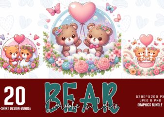 Popular Valentines Day Baby Bear in Love t-shirt design bundle of 20 designs – download instantly T-Shirt Design Bundle