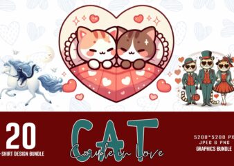 20 Funny Valentines Day Cute Cat in Love t-shirt design bundle