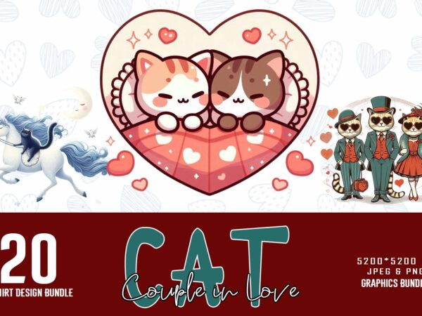 20 funny valentines day cute cat in love t-shirt design bundle