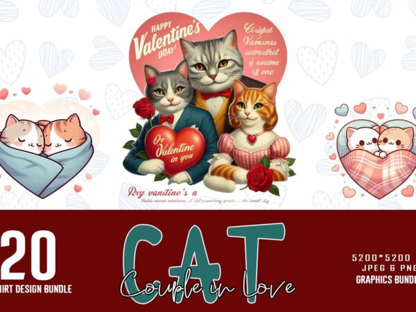 Popular valentines day baby cat in love t-shirt design bundle of 20 designs – download instantly