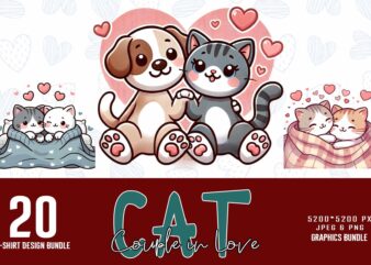 Retro Valentines Day Lovely Cat in Love t-shirt design Bundle