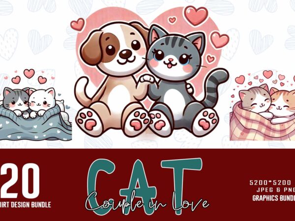 Retro valentines day lovely cat in love t-shirt design bundle