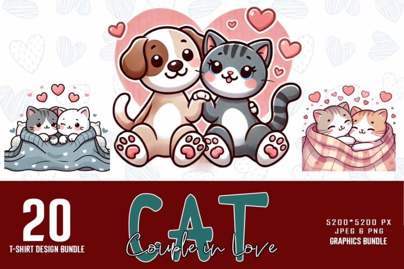 Retro Valentines Day Lovely Cat in Love t-shirt design Bundle