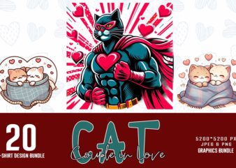 Funny Valentines Day Cute Cat in Love t-shirt design bundle of 20 designs – download instantly Retro Vintage Illustration