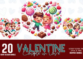 Colourful Valentines Day Couple in Love t-shirt design bundle of 20 designs – download instantly