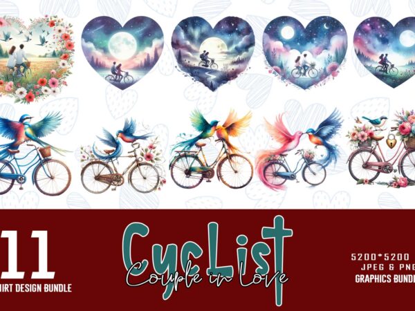 11 colourful valentines day cyclist couple in love t-shirt design bundle