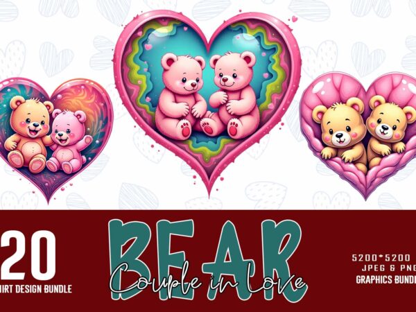 Funny valentines day cute bear in love t-shirt design bundle of 20 designs – download instantly retro vintage illustration