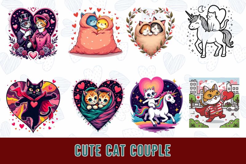 Popular Valentines Day Baby Cat in Love t-shirt design bundle of 20 designs – download instantly T-Shirt Bundle