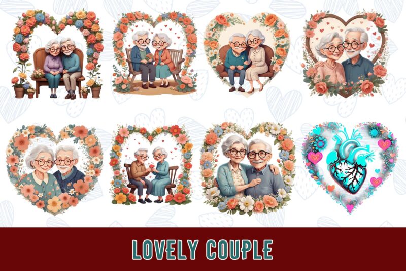 Trendy Valentines Day Couple in Love t-shirt design bundle of 20 png & jpeg designs – download instantly Retro Vintage T-shirt Bundle