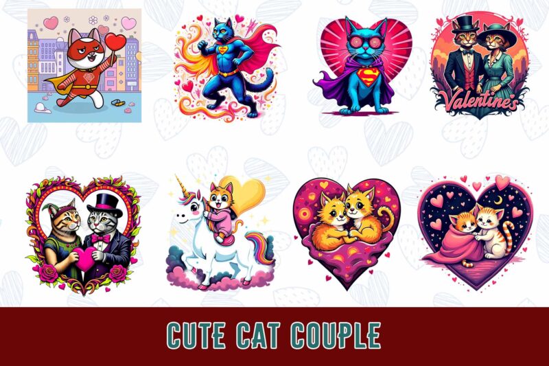 Popular Valentines Day Baby Cat in Love t-shirt design bundle of 20 designs – download instantly T-Shirt Bundle