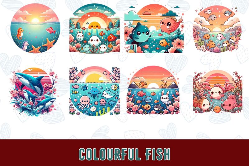 20 Trendy Underwater Sea Life and Cute Fish t-shirt design bundle