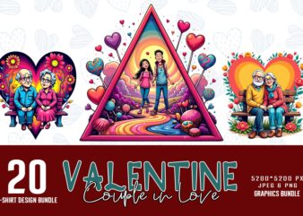 Illustrate Your Passion Retro Valentines Day Lovely Couple in Love t-shirt design bundle of 20 designs – download instantly Retro Bundle