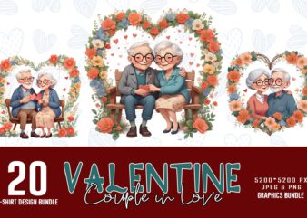 Trendy Valentines Day Couple in Love t-shirt design bundle of 20 png & jpeg designs – download instantly