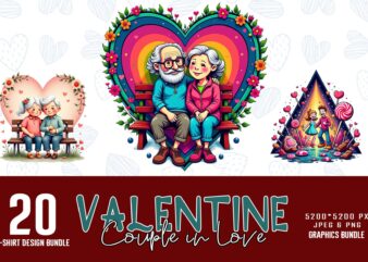 Trendy Valentines Day Couple in Love t-shirt design bundle of 20 png & jpeg designs – download instantly Retro Vintage T-shirt Bundle