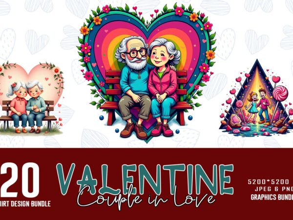 Trendy valentines day couple in love t-shirt design bundle of 20 png & jpeg designs – download instantly retro vintage t-shirt bundle