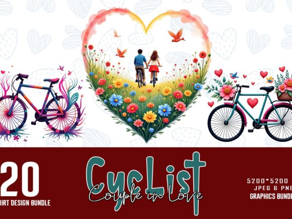 20 popular valentines day cyclist couple in love t-shirt design bundle