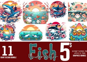 11 Colourful Fish t-shirt design bundle on Special Discount Best for Print on Demand Bestselling