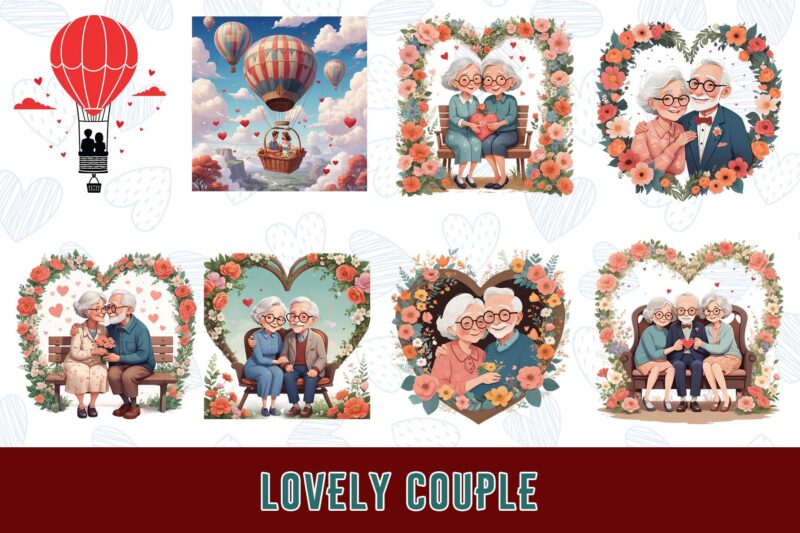 Trendy Valentines Day Couple in Love t-shirt design bundle of 20 png & jpeg designs – download instantly Retro Vintage T-shirt Bundle