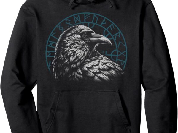 Valhalla black raven nordic mythology viking pullover hoodie t shirt vector art