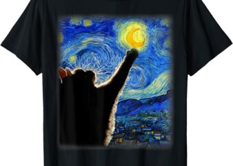 Van Gogh Starry Night Cat T-Shirt – Classic Fit, Cat Lover_Mom_Dad Gift, Black Crew Neck