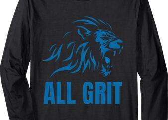 Vintage Lion Grit T-Shirt – Retro Distressed Detroit Spirit Long Sleeve T-Shirt