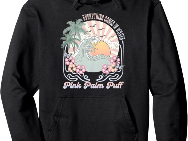 Vintage pink palm summer beach puff pullover hoodie t shirt vector art