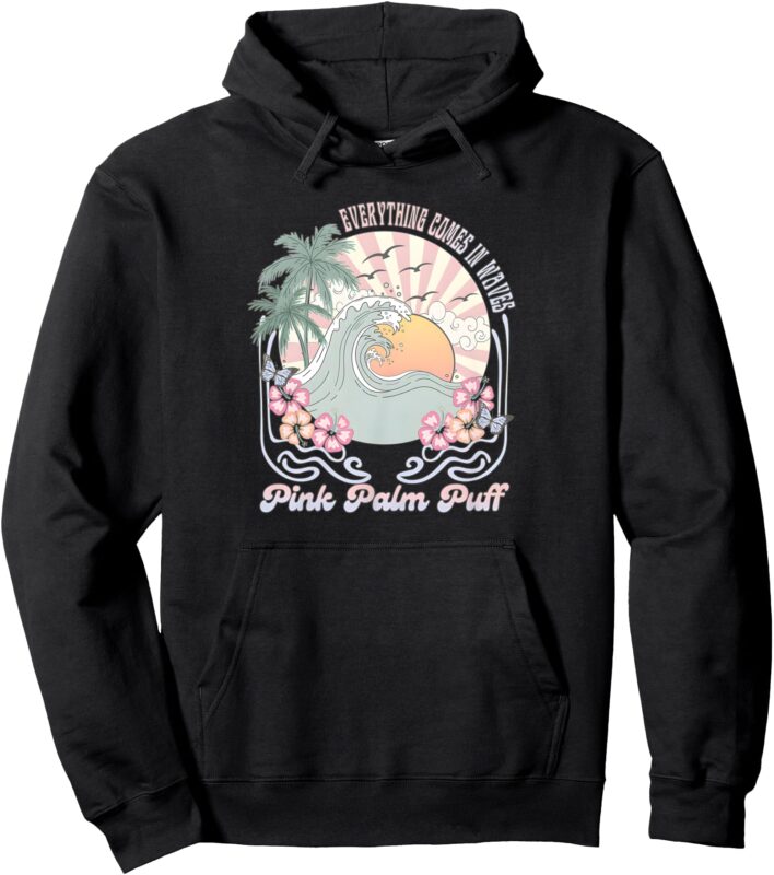 Vintage Pink Palm Summer Beach Puff Pullover Hoodie