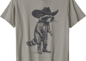 Vintage Raccoon Cowboy Cowgirl Trash Panda Western Country T-Shirt