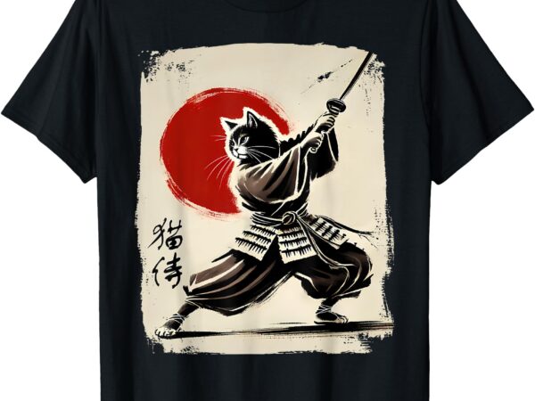 Vintage samurai cat ukiyo-e graphic japanese anime art t-shirt