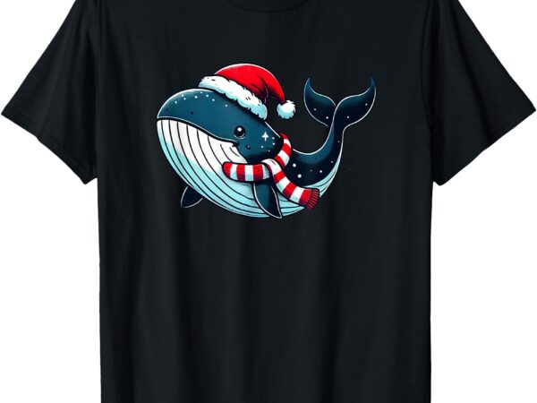 Whale with santa hat & scarf t-shirt