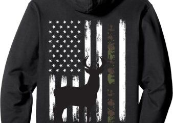 Whitetail Deer Hunting Hunter Buck Camo American Flag USA Pullover Hoodie