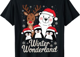 Winter Wonderland Reindeer Polar Bear Penguin Xmas Art T-Shirt