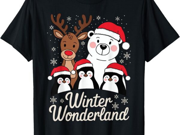 Winter wonderland reindeer polar bear penguin xmas art t-shirt