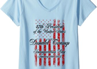 Womens 47 President Donald Trump Inauguration Day 2025 Memorabilia V-Neck T-Shirt