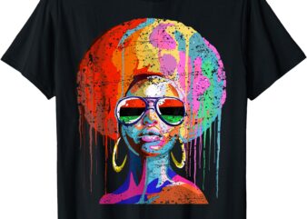 Womens Black Queen Afro Melanin Dripping Juneteenth T-Shirt