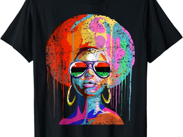 Womens black queen afro melanin dripping juneteenth t-shirt