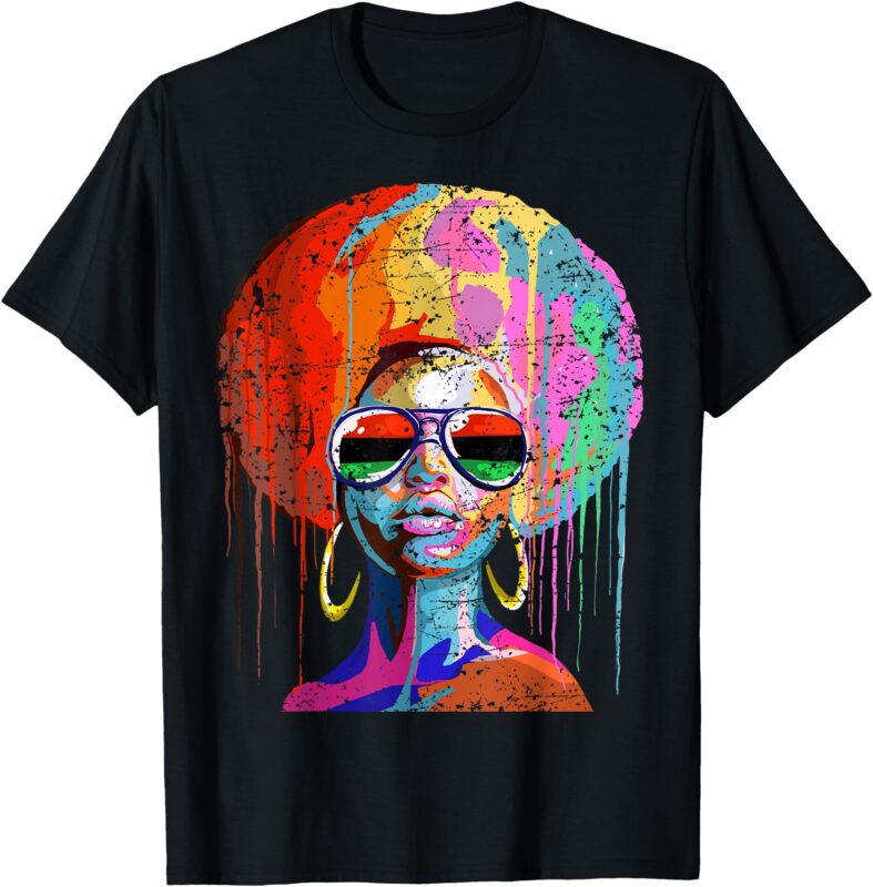 Womens Black Queen Afro Melanin Dripping Juneteenth T-Shirt