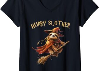 Womens Hurry Slother Parody Sloth Witch Sorcerer and Wizard V-Neck T-Shirt