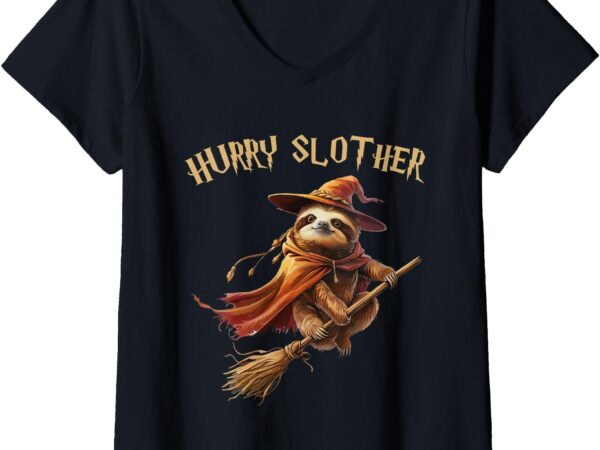 Womens hurry slother parody sloth witch sorcerer and wizard v-neck t-shirt