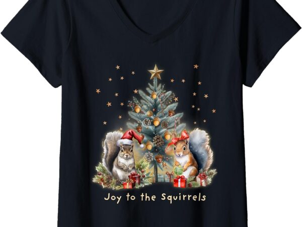 Womens joy to the squirrels christmas tree squirrel lover pajama v-neck t-shirt