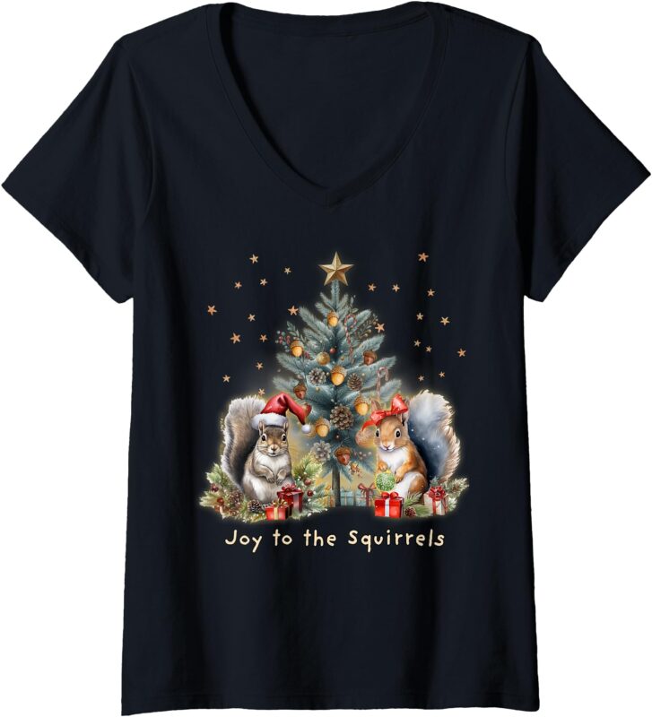 Womens Joy To The Squirrels Christmas Tree Squirrel Lover Pajama V-Neck T-Shirt